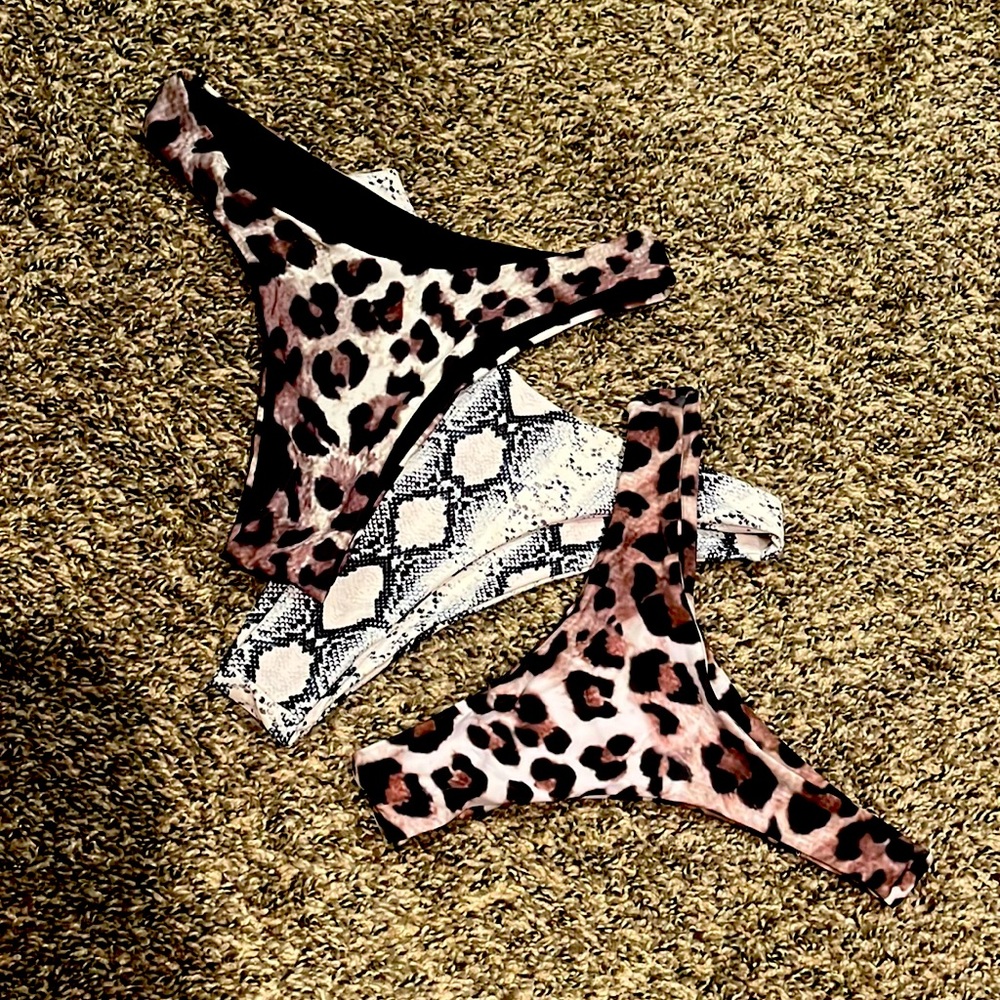 3 piece animal print swim thong bottoms